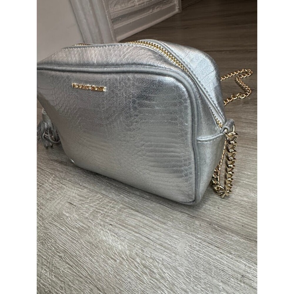 Silver Metallic Snake Embossed Crossbody Bag Chain Strap Tassel Purse Shoulder - Picture 4 of 7